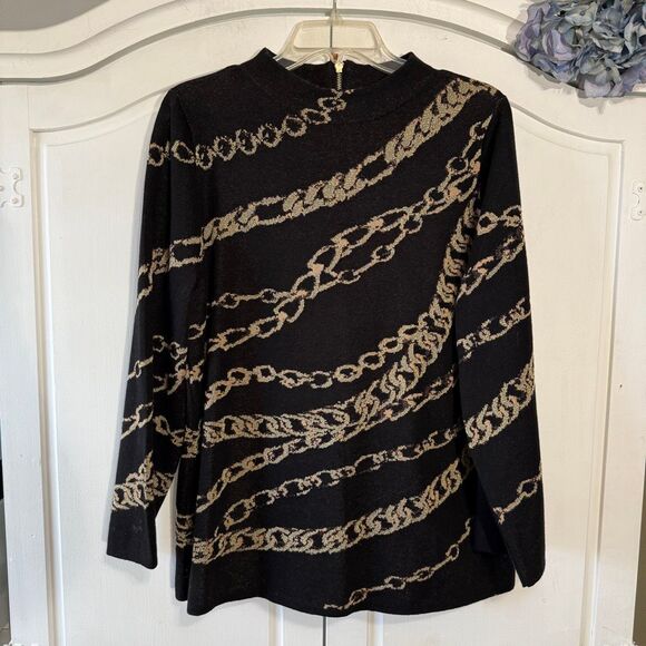 Chico's Gold Chain Link Print Sweater, Size 12 - Picture 2 of 9